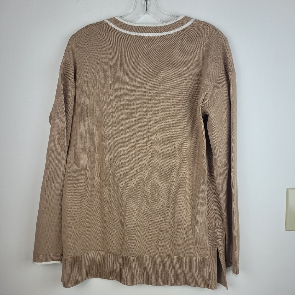 Talbot's girlfriend varsity tan cardigan white trim preppy normcore academia S - Picture 3 of 11